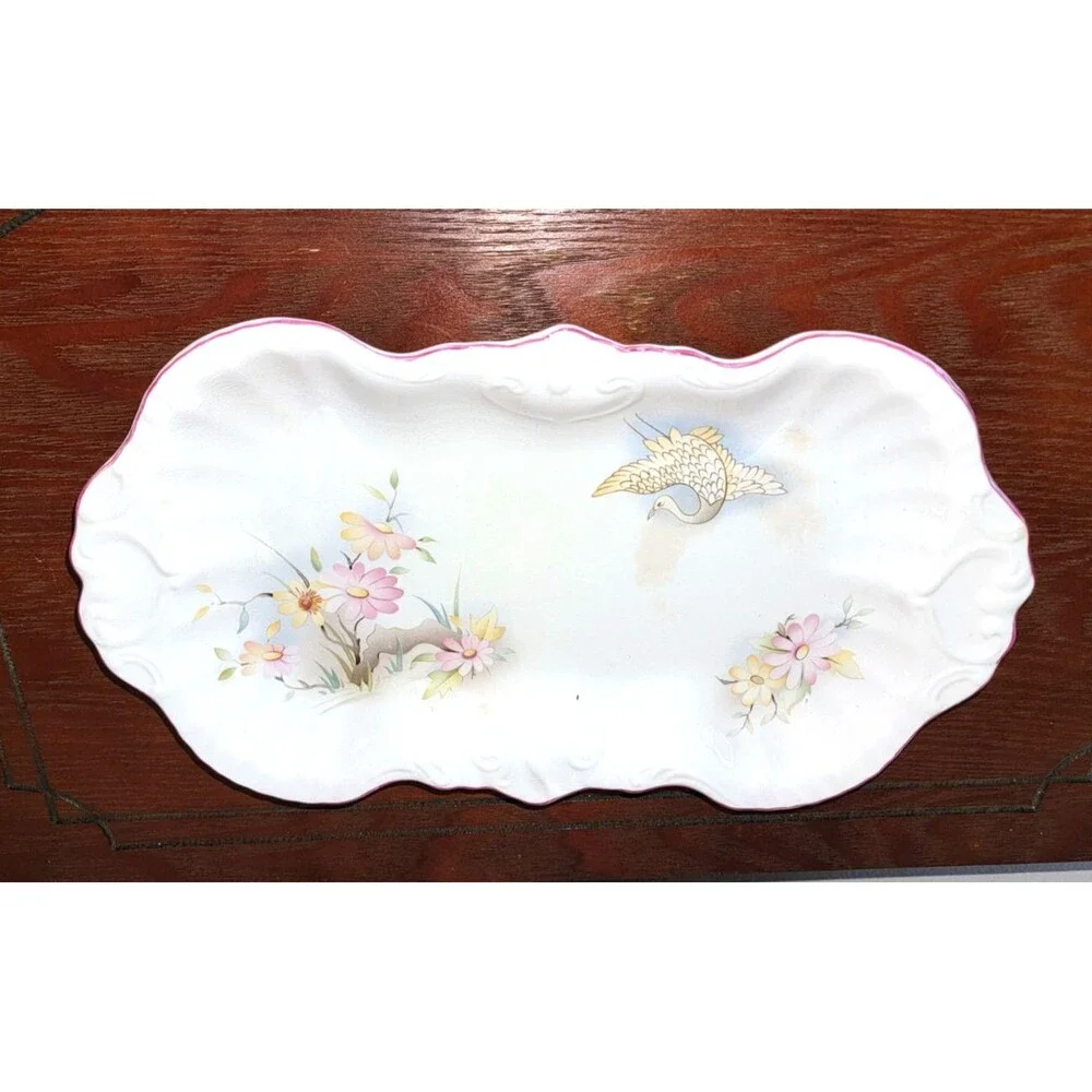 James Kent Old Foley Bone China Sandwich Tray Gold gilt & Pink Roses, 1950s Vint